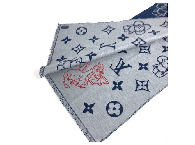 Sciarpa a frange Vivienne Dragonne di Louis Vuitton Rosso Blu navy - vista 6