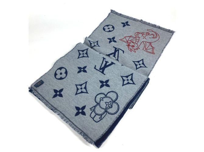 Sciarpa a frange Vivienne Dragonne di Louis Vuitton Rosso Blu navy - vista 8