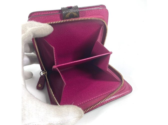 Billetera compacta con cremallera perforada Monogram Louis Vuitton Castaño Rosa Fucsia - vista 12