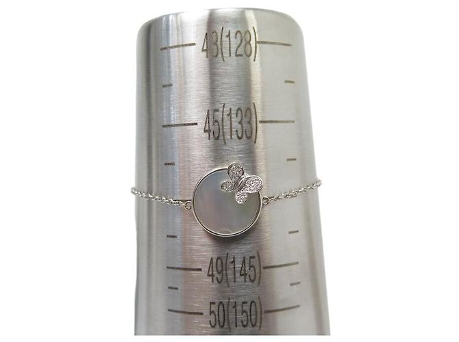 BRACCIALE MORGANNE BELLO FARFALLA E MADREPERLA DIAMANTI 14-15 CM ORO BIANCO 18k Argento - vista 10