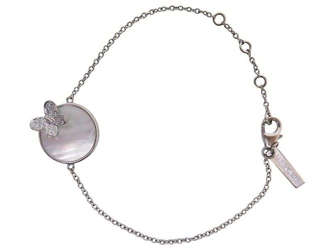 BRACCIALE MORGANNE BELLO FARFALLA E MADREPERLA DIAMANTI 14-15 CM ORO BIANCO 18k Argento - vista 2
