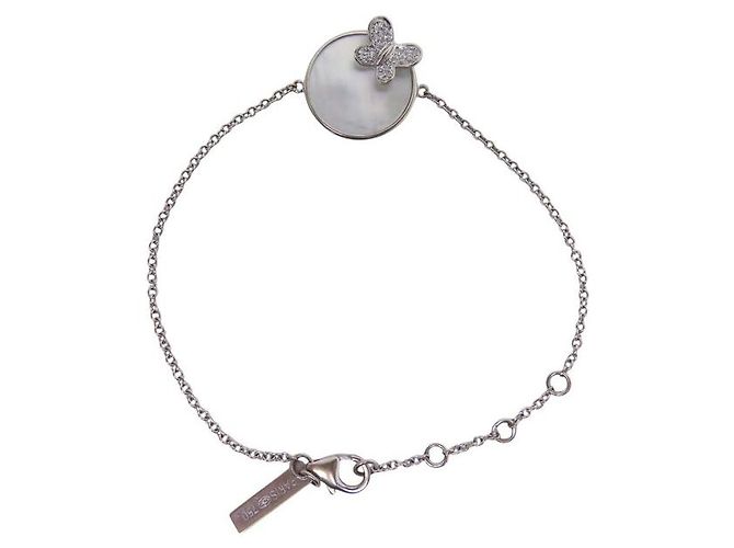 BRACCIALE MORGANNE BELLO FARFALLA E MADREPERLA DIAMANTI 14-15 CM ORO BIANCO 18k Argento - vista 3