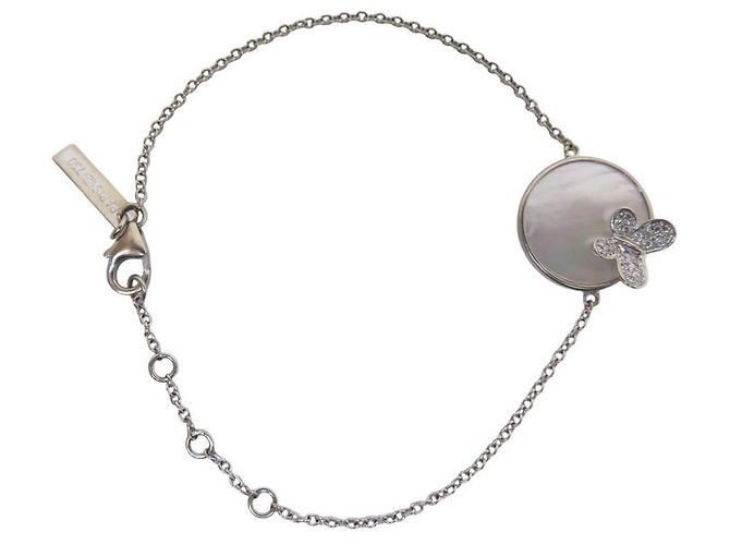 BRACCIALE MORGANNE BELLO FARFALLA E MADREPERLA DIAMANTI 14-15 CM ORO BIANCO 18k Argento - vista 4
