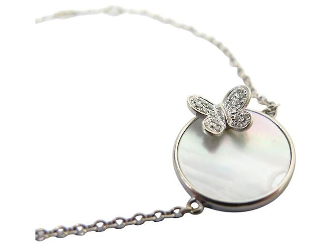 BRACCIALE MORGANNE BELLO FARFALLA E MADREPERLA DIAMANTI 14-15 CM ORO BIANCO 18k Argento - vista 5