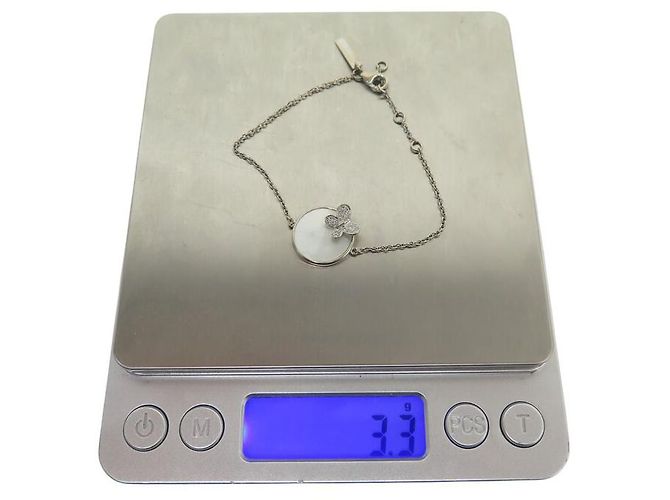 BRACCIALE MORGANNE BELLO FARFALLA E MADREPERLA DIAMANTI 14-15 CM ORO BIANCO 18k Argento - vista 8