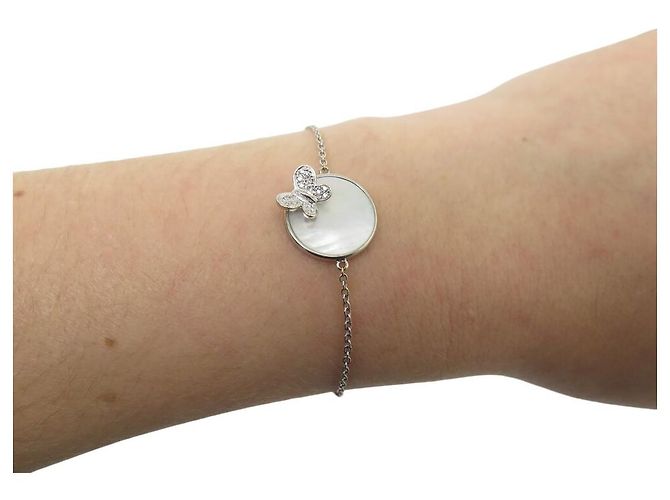 BRACCIALE MORGANNE BELLO FARFALLA E MADREPERLA DIAMANTI 14-15 CM ORO BIANCO 18k Argento - vista 9
