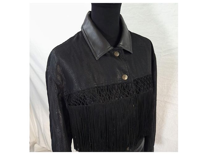 Moschino vintage giubbotto con frange anni '80 Nero - vista 6