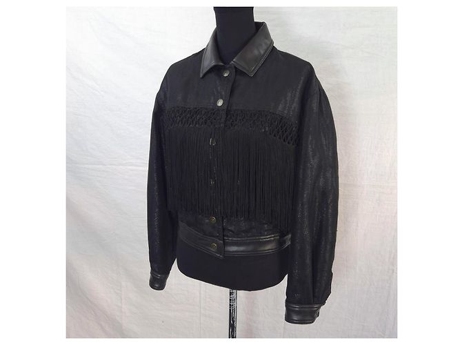 Moschino vintage giubbotto con frange anni '80 Nero - vista 7