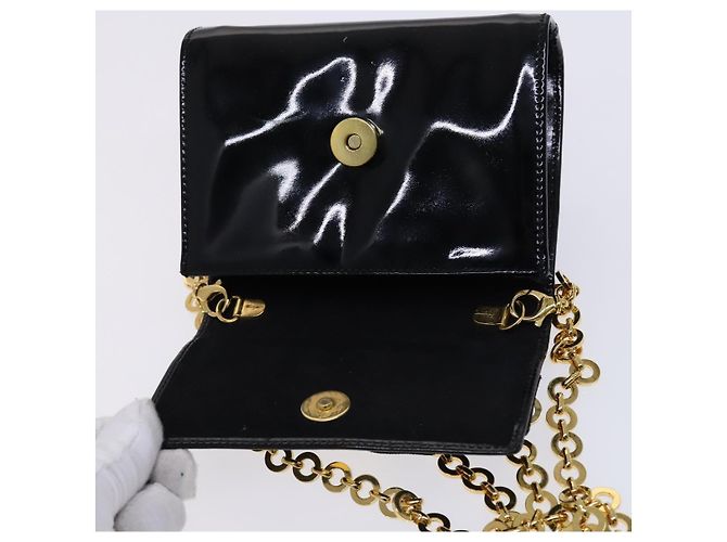 Borsa a spalla Vala Chain di Salvatore Ferragamo in smalto nero e oro Auth hk2388 D'oro - vista 10