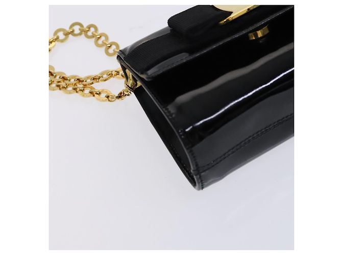 Borsa a spalla Vala Chain di Salvatore Ferragamo in smalto nero e oro Auth hk2388 D'oro - vista 14