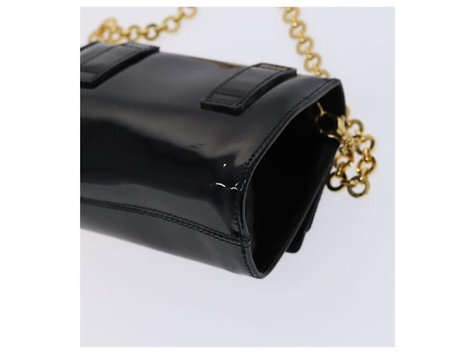 Borsa a spalla Vala Chain di Salvatore Ferragamo in smalto nero e oro Auth hk2388 D'oro - vista 15