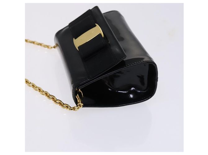 Borsa a spalla Vala Chain di Salvatore Ferragamo in smalto nero e oro Auth hk2388 D'oro - vista 4