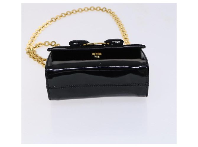 Borsa a spalla Vala Chain di Salvatore Ferragamo in smalto nero e oro Auth hk2388 D'oro - vista 5