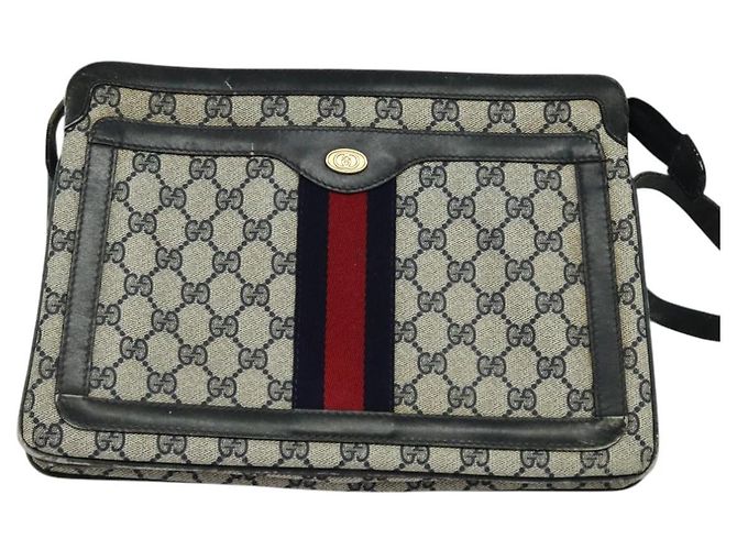 GUCCI GG Supreme Sherry Line Borsa a Spalla PVC Blu Navy Oro Rosso 010 378 Auth MY222 - vista 13