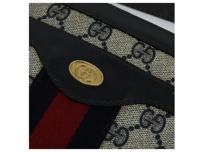 GUCCI GG Supreme Sherry Line Borsa a Spalla PVC Blu Navy Oro Rosso 010 378 Auth MY222 - vista 18