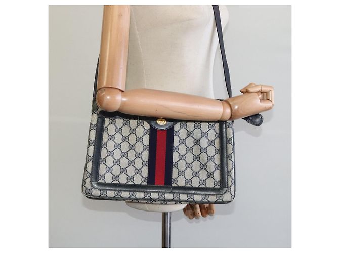 GUCCI GG Supreme Sherry Line Borsa a Spalla PVC Blu Navy Oro Rosso 010 378 Auth MY222 - vista 23