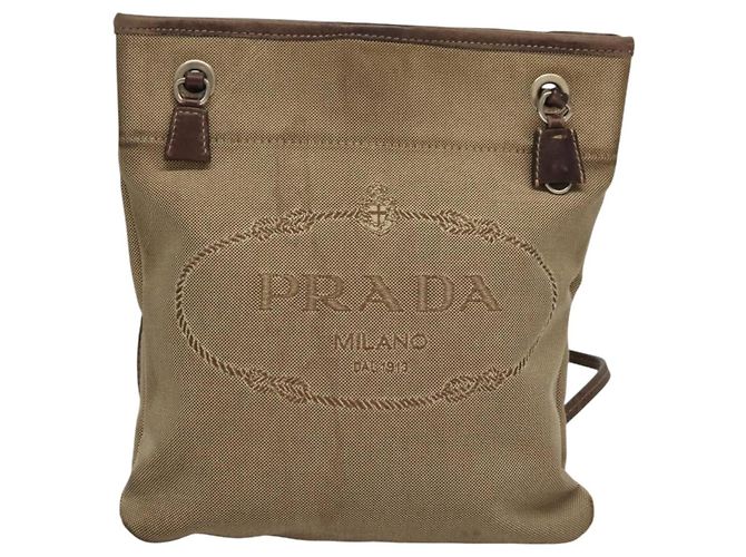Borsa a spalla PRADA in tela beige Auth hk2410 - vista 13