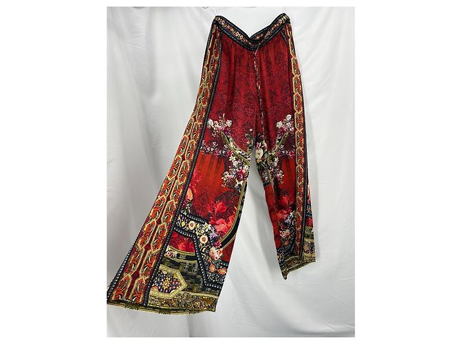 Camilla pantalones de seda anchos impresos Negro Roja Multicolor Amarillo Blanco roto Azul claro Gold hardware - vista 6
