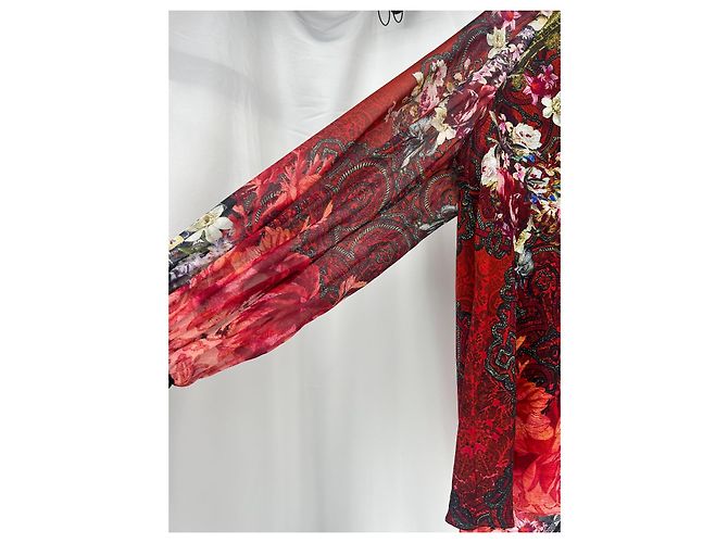 Camilla Seidenbluse mit Blumenmuster und Kristallen Weiß Rot Mehrfarben Golden Orange Aus weiß Hellblau - Ansicht 10