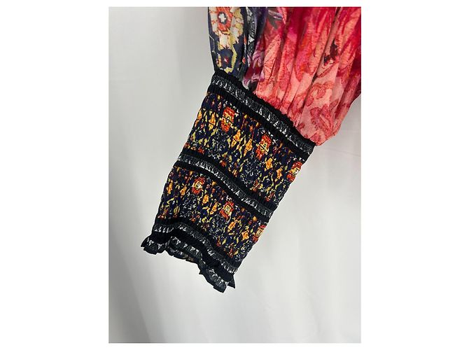 Camilla Seidenbluse mit Blumenmuster und Kristallen Weiß Rot Mehrfarben Golden Orange Aus weiß Hellblau - Ansicht 12