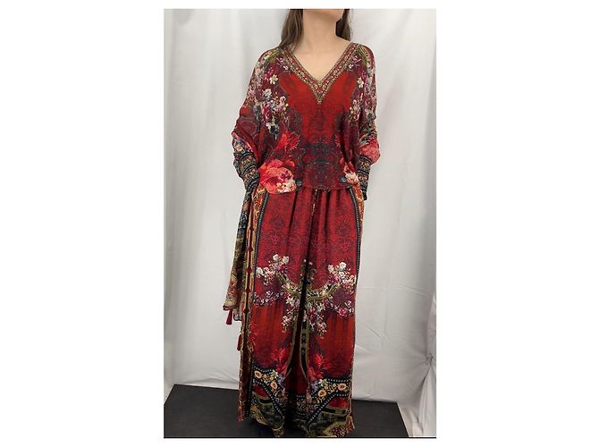Camilla Seidenbluse mit Blumenmuster und Kristallen Weiß Rot Mehrfarben Golden Orange Aus weiß Hellblau - Ansicht 13