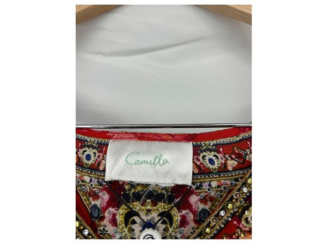Camilla Seidenbluse mit Blumenmuster und Kristallen Weiß Rot Mehrfarben Golden Orange Aus weiß Hellblau - Ansicht 8