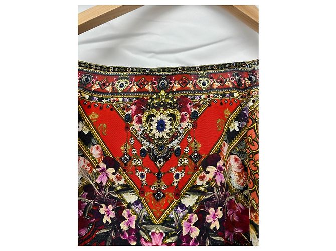 Camilla Seidenbluse mit Blumenmuster und Kristallen Weiß Rot Mehrfarben Golden Orange Aus weiß Hellblau - Ansicht 9
