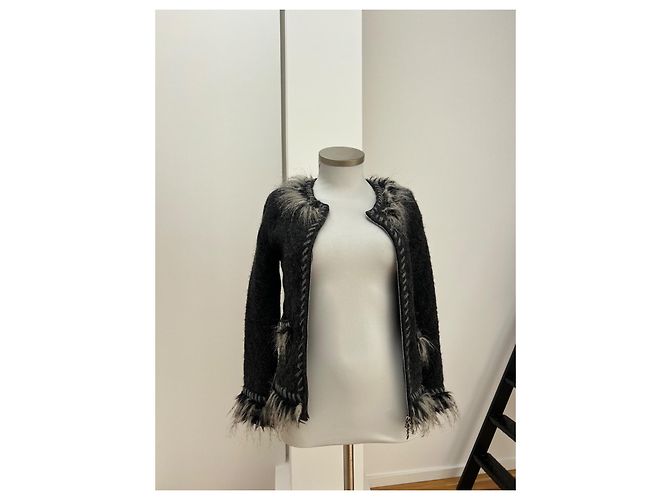 Giacca Chanel con zip in alpaca e cashmere bianca e grigia Bianco Grigio - vista 3
