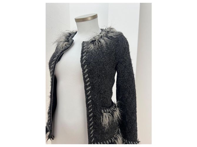 Giacca Chanel con zip in alpaca e cashmere bianca e grigia Bianco Grigio - vista 4