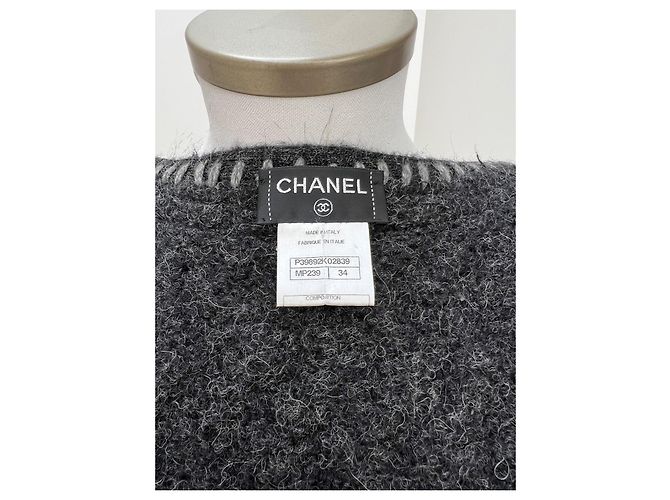 Giacca Chanel con zip in alpaca e cashmere bianca e grigia Bianco Grigio - vista 6