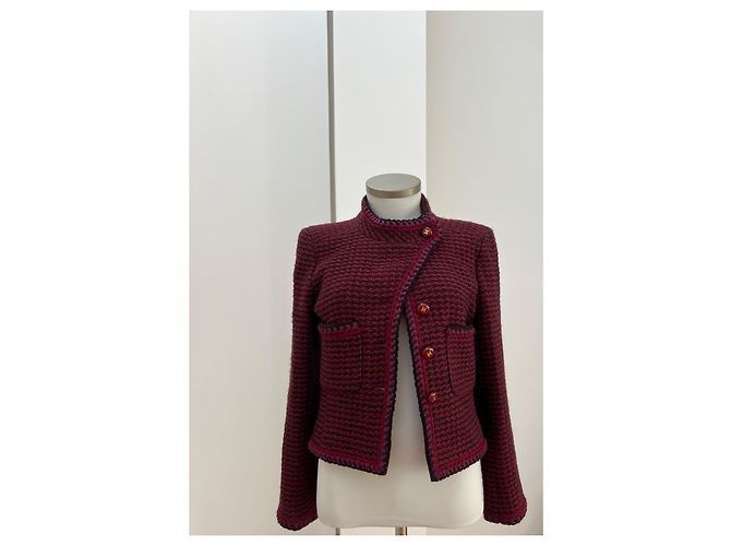 Chaqueta Chanel de tweed burdeos con botones CC Negro Roja Púrpura - vista 3