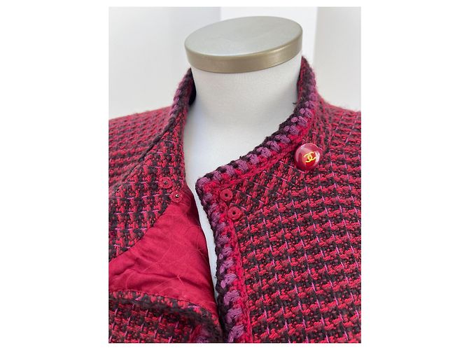 Chaqueta Chanel de tweed burdeos con botones CC Negro Roja Púrpura - vista 5
