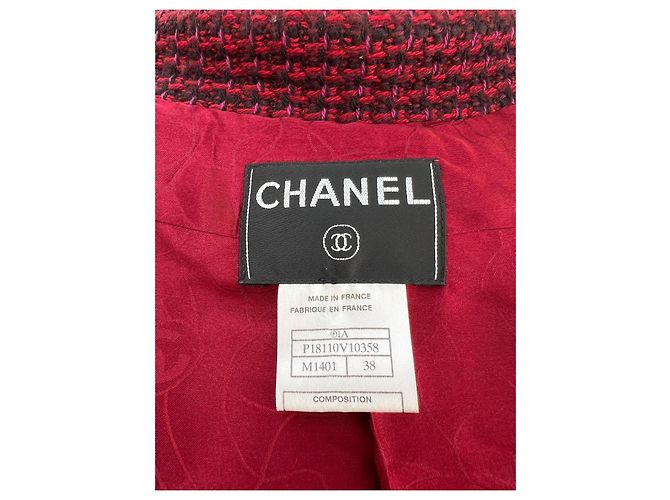 Chaqueta Chanel de tweed burdeos con botones CC Negro Roja Púrpura - vista 7