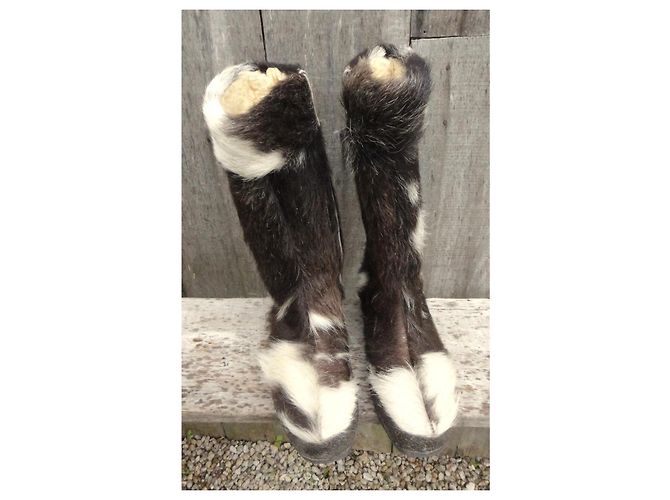 Autre Marque Botas de piel blancas y marrón oscuro Blanco - vista 3