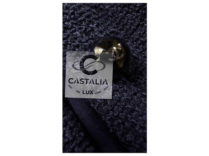 Chanel Abrigo de tweed azul marino con acentos de cuero 38 FR - vista 10
