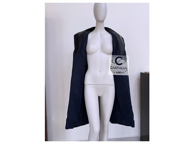 Chanel Abrigo de tweed azul marino con acentos de cuero 38 FR - vista 12