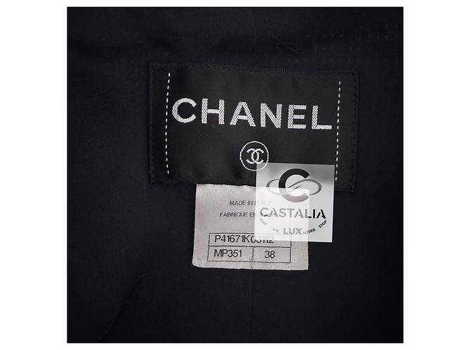 Chanel Abrigo de tweed azul marino con acentos de cuero 38 FR - vista 14