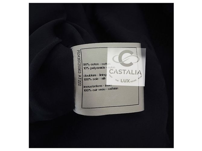 Chanel Abrigo de tweed azul marino con acentos de cuero 38 FR - vista 15