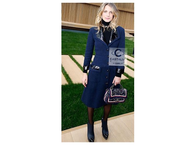 Chanel Abrigo de tweed azul marino con acentos de cuero 38 FR - vista 5