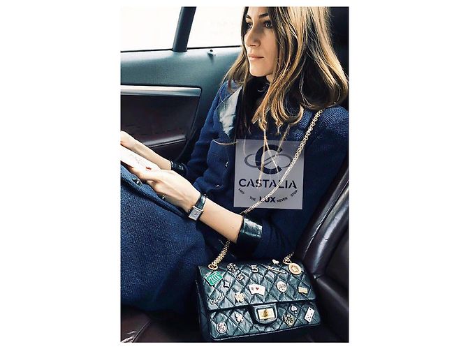 Chanel Abrigo de tweed azul marino con acentos de cuero 38 FR - vista 6