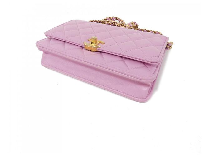 Wallet On Chain Cartera Chanel Con Cadena Rosa - vista 4