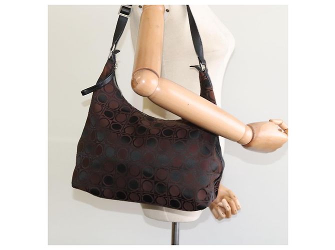 Borsa a spalla Salvatore Ferragamo in tela marrone Auth bs23964 - vista 20
