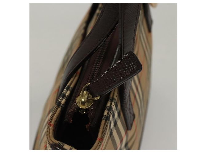 Bolsa de mão em canvas bege com estampa Nova Check da BURBERRY Auth sw226 - vista 11