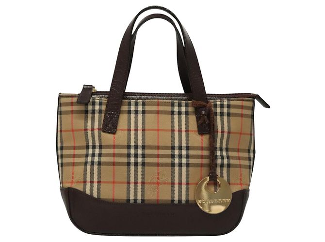 Bolsa de mão em canvas bege com estampa Nova Check da BURBERRY Auth sw226 - vista 13