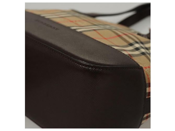 Bolsa de mão em canvas bege com estampa Nova Check da BURBERRY Auth sw226 - vista 14
