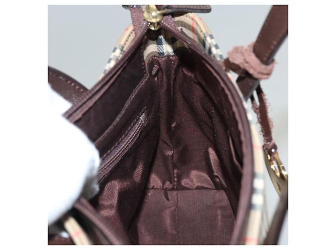 Bolsa de mão em canvas bege com estampa Nova Check da BURBERRY Auth sw226 - vista 17