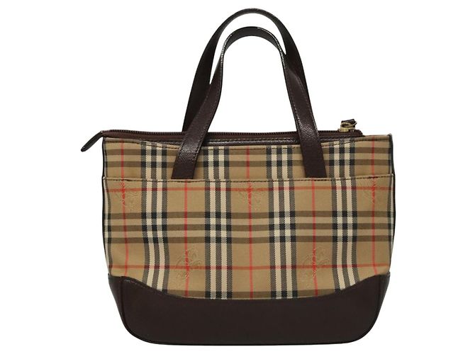 Bolsa de mão em canvas bege com estampa Nova Check da BURBERRY Auth sw226 - vista 2