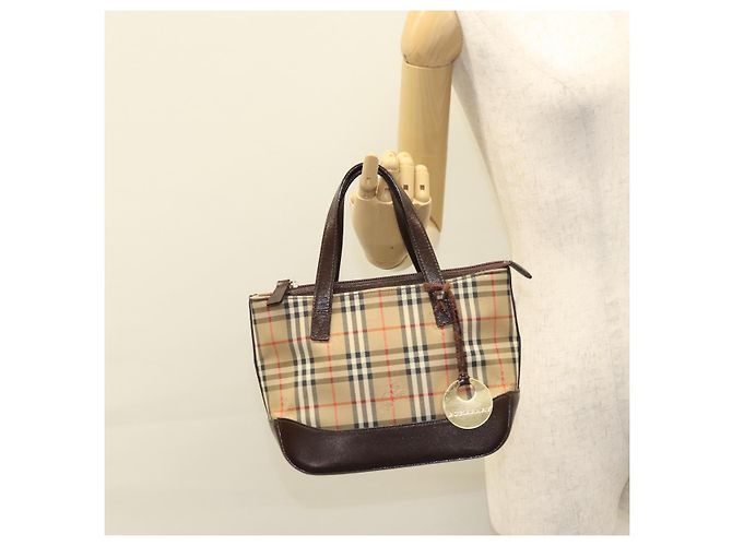 Bolsa de mão em canvas bege com estampa Nova Check da BURBERRY Auth sw226 - vista 21