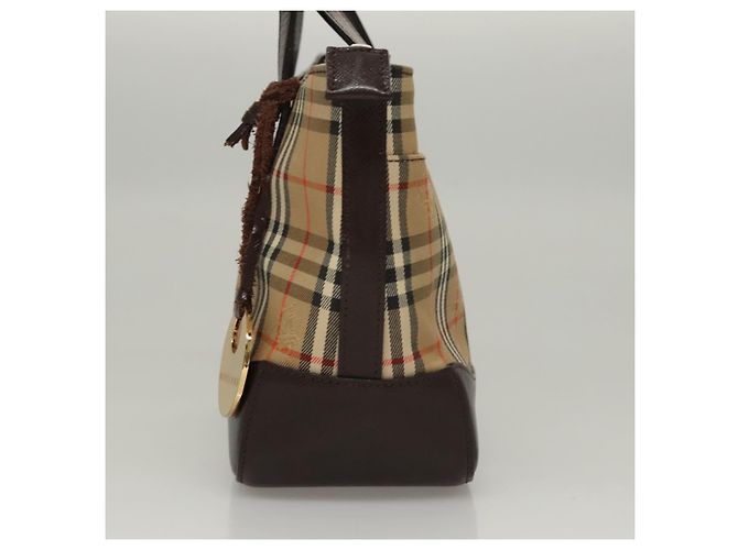 Bolsa de mão em canvas bege com estampa Nova Check da BURBERRY Auth sw226 - vista 3