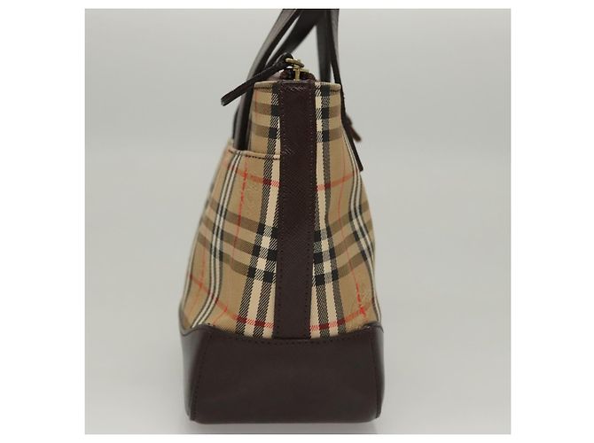 Bolsa de mão em canvas bege com estampa Nova Check da BURBERRY Auth sw226 - vista 4